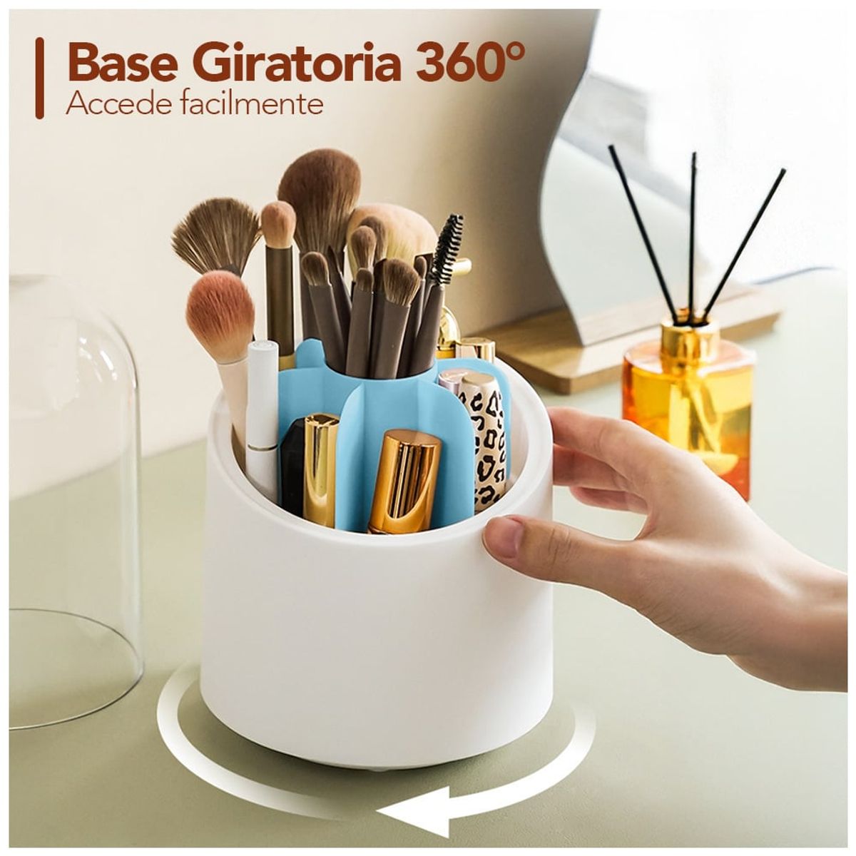 KELLER - Organizador de Maquillaje Giratorio con Tapa Celeste LS4