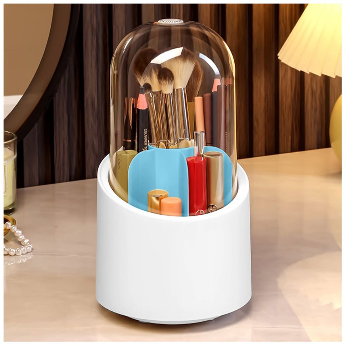 KELLER - Organizador de Maquillaje Giratorio con Tapa Celeste LS4