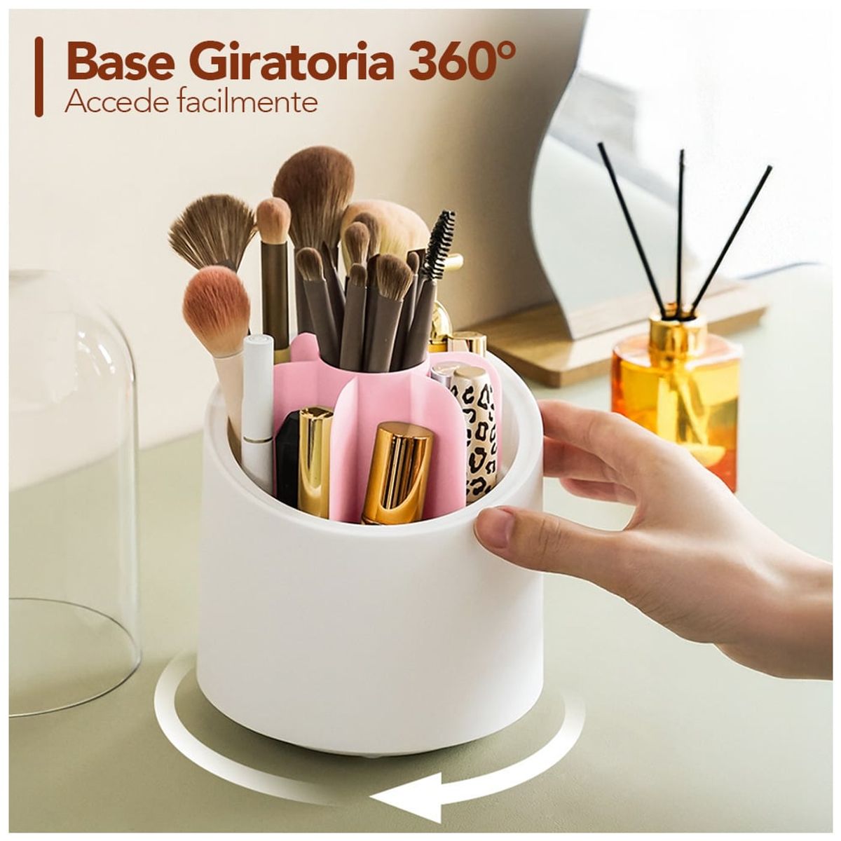 KELLER - Organizador de Maquillaje Giratorio con Tapa Rosado LS4