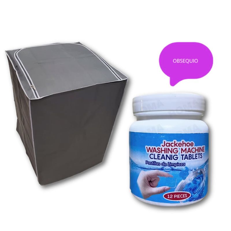 GENERICO - Funda de Lavadora Plomo 16-22 kg + Limpiador de Lavadora