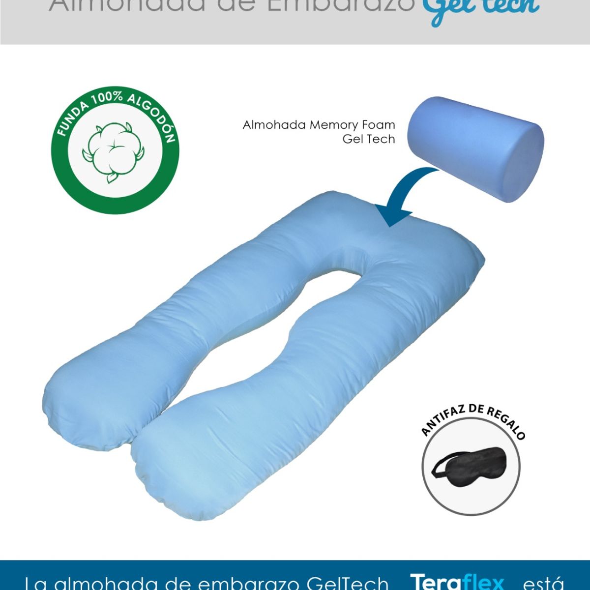 TERAFLEX - ALMOHADA EMBARAZO LACTANCIA MEMORY FOAM GEL CELESTE TERAFLEX