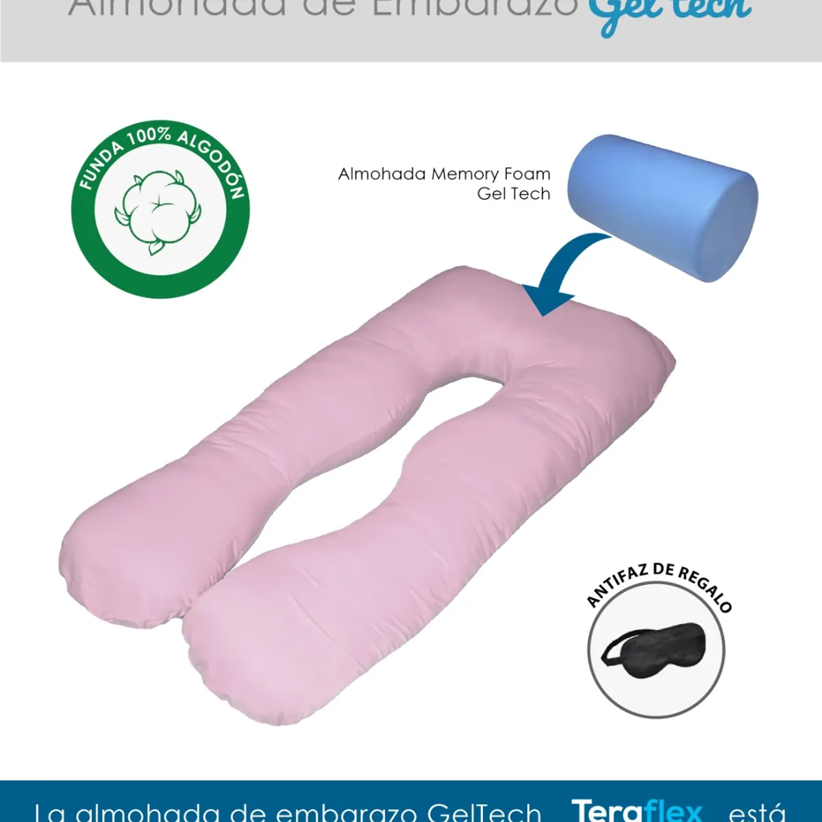 TERAFLEX - ALMOHADA EMBARAZO LACTANCIA MEMORY FOAM GEL ROSADO TERAFLEX