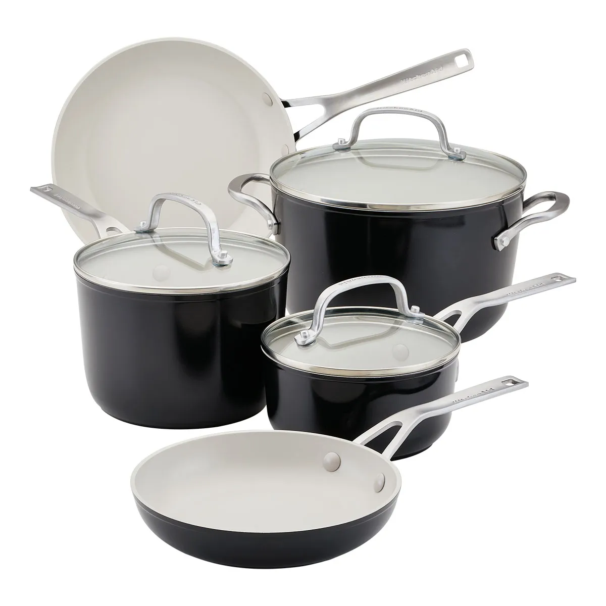 KITCHENAID - Juego de ollas de 8 piezas KitchenAid aluminio forjado antiadherente cerámico Negro