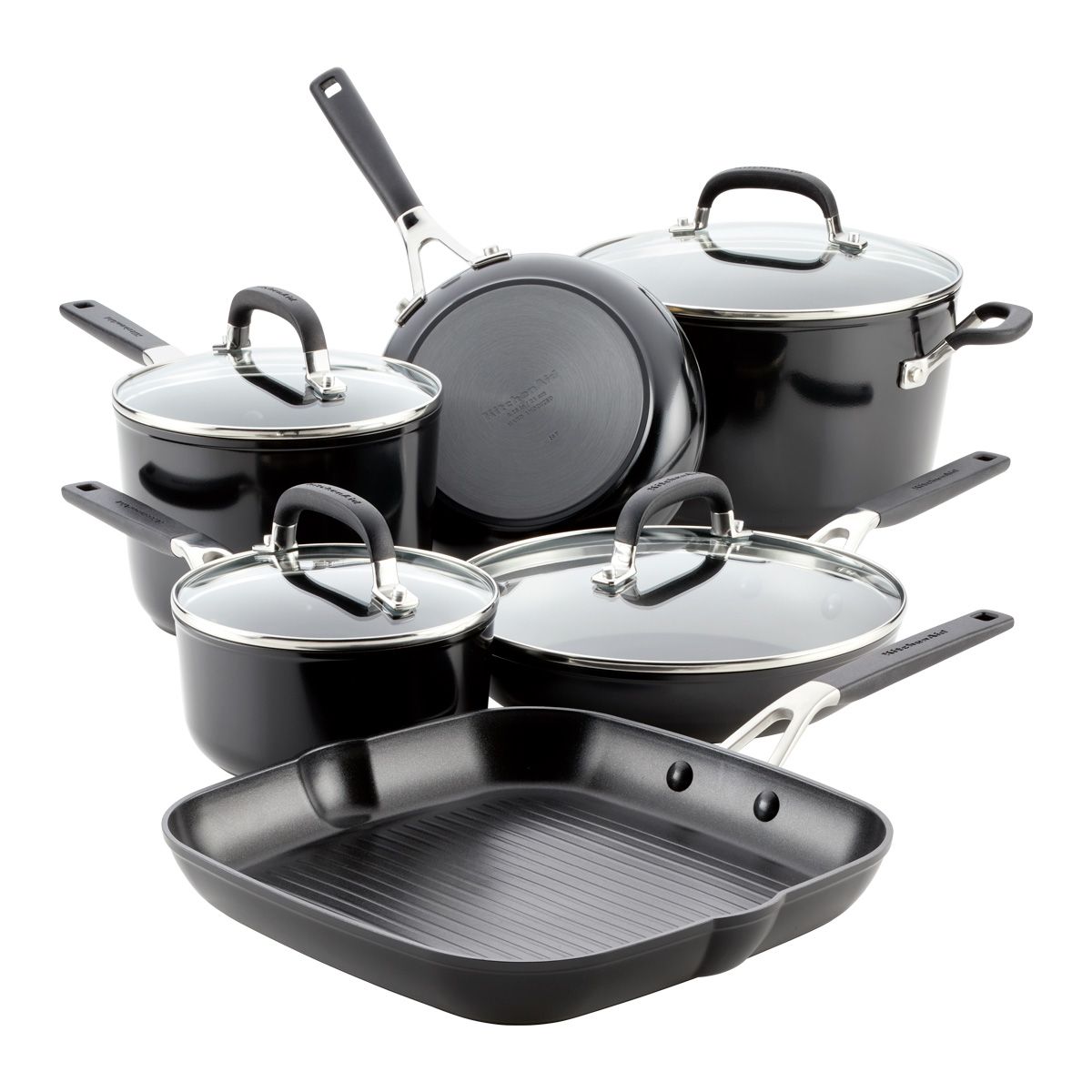KITCHENAID - Juego de Ollas 10 Piezas anodizado duro antiadherente Negro Onyx