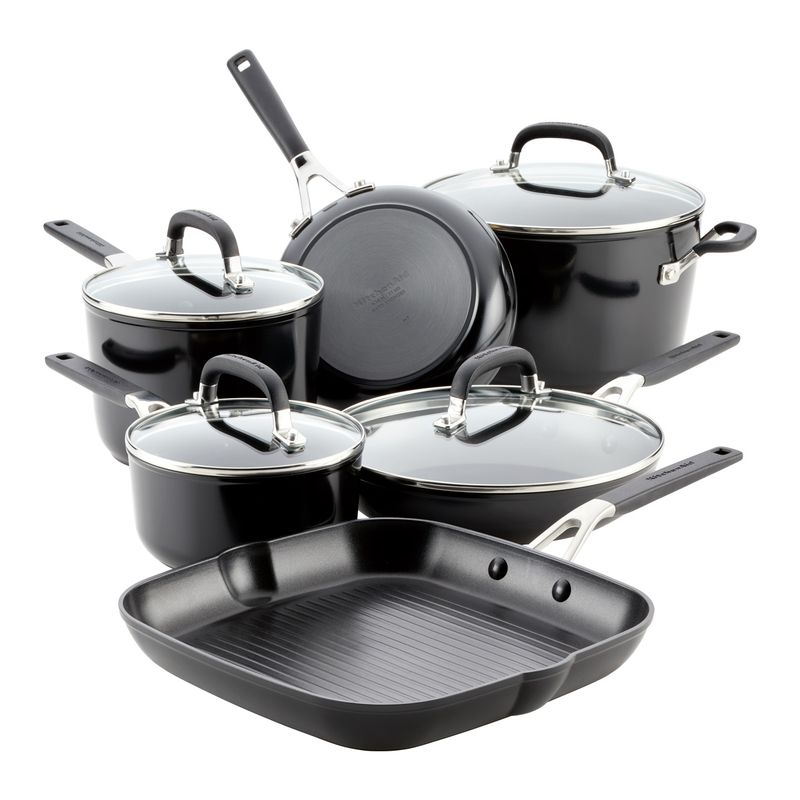 KITCHENAID - Juego de Ollas 10 Piezas anodizado duro antiadherente Negro Onyx
