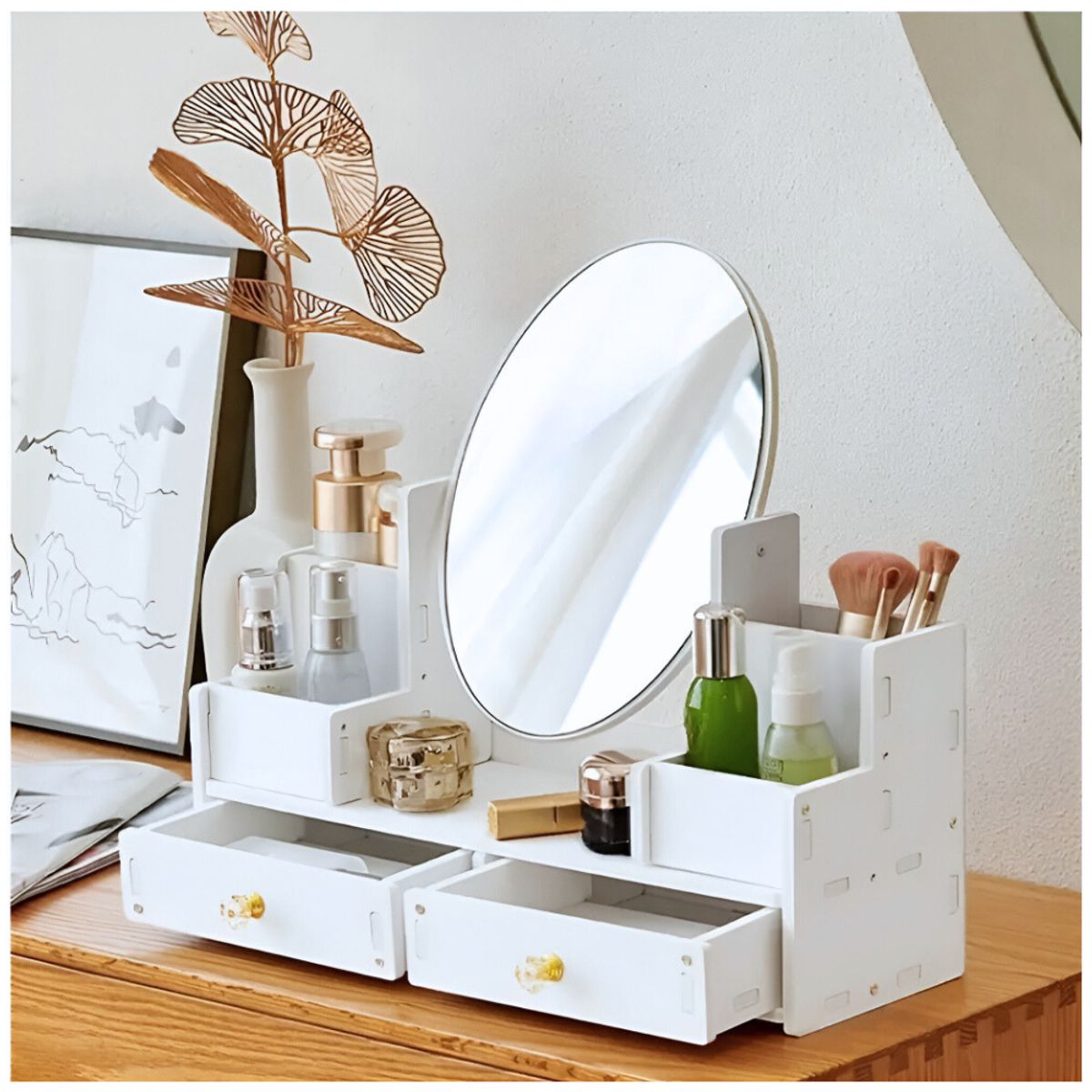 MINARI - Organizador de Brocha Maquillaje y Joyas con Espejo Multifuncional JT2