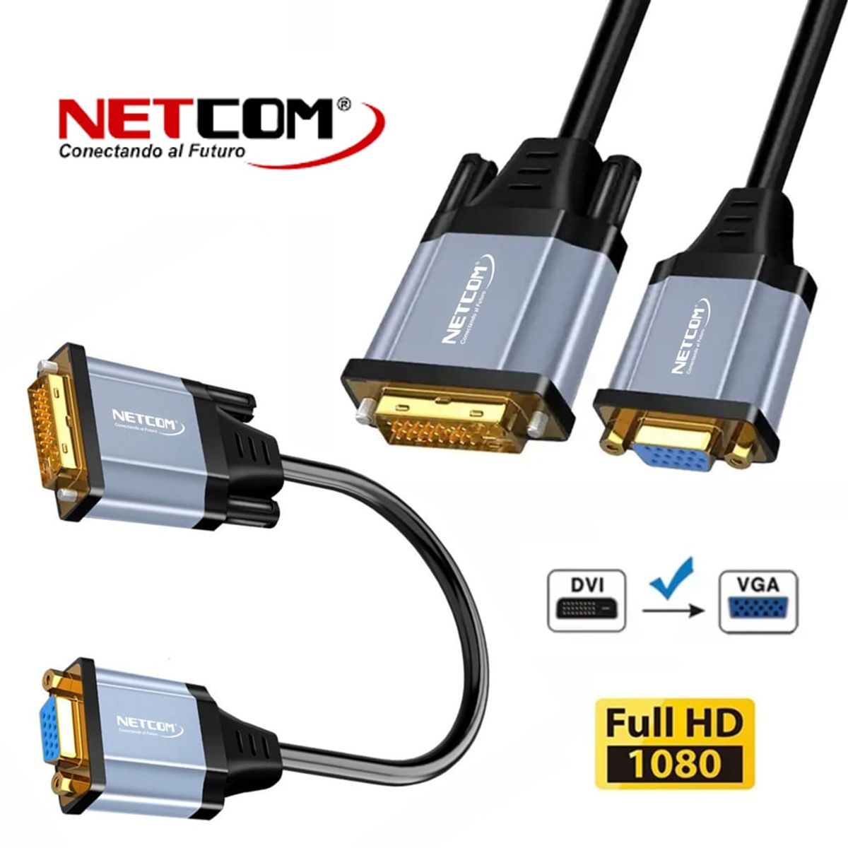 NETCOM - Adaptador Convertidor DVI D 24+1 a VGA activo NETCOM Cable PVC