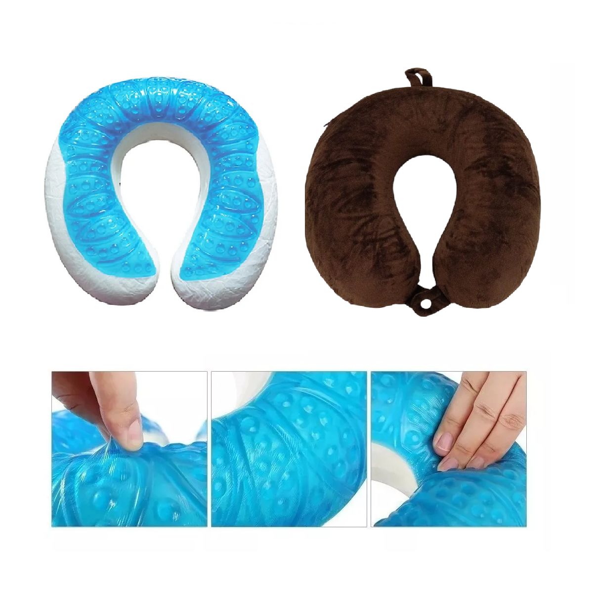 GENERICO - Collarin Almohada Viscoelástica Cuello U Gel Funda Marron