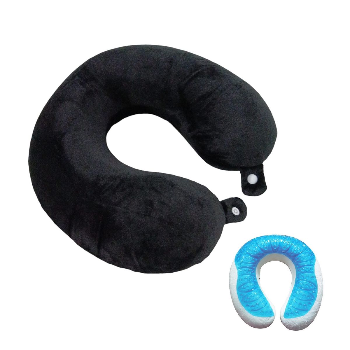 GENERICO - Collarin Almohada Viscoelástica Cuello U Gel Funda BLACK