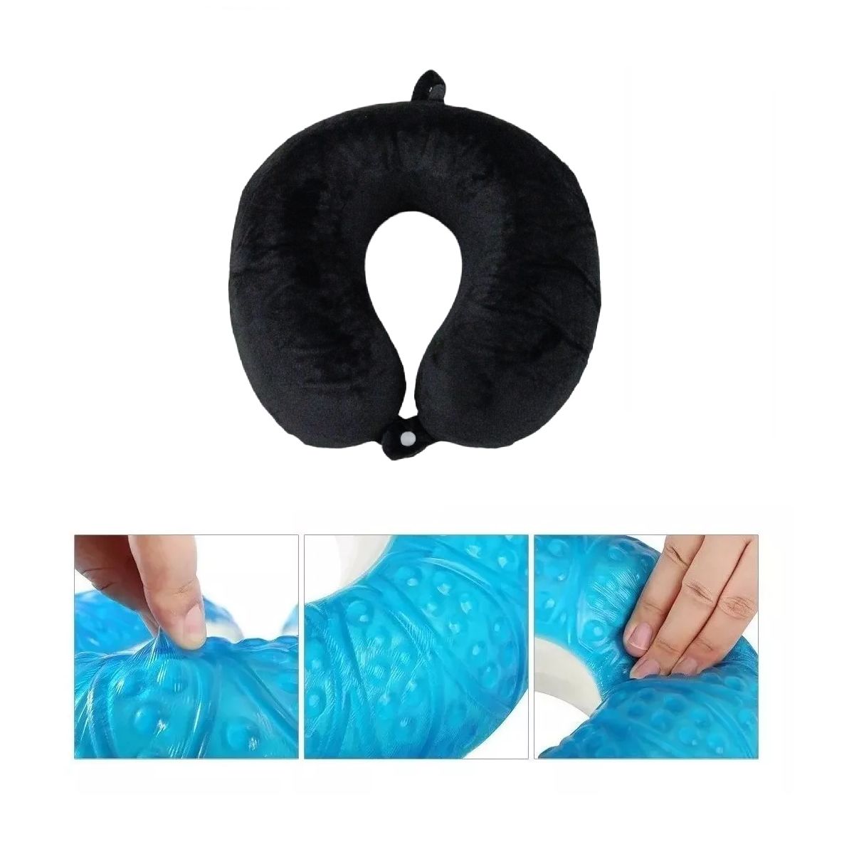 GENERICO - Collarin Almohada Viscoelástica Cuello U Gel Funda BLACK