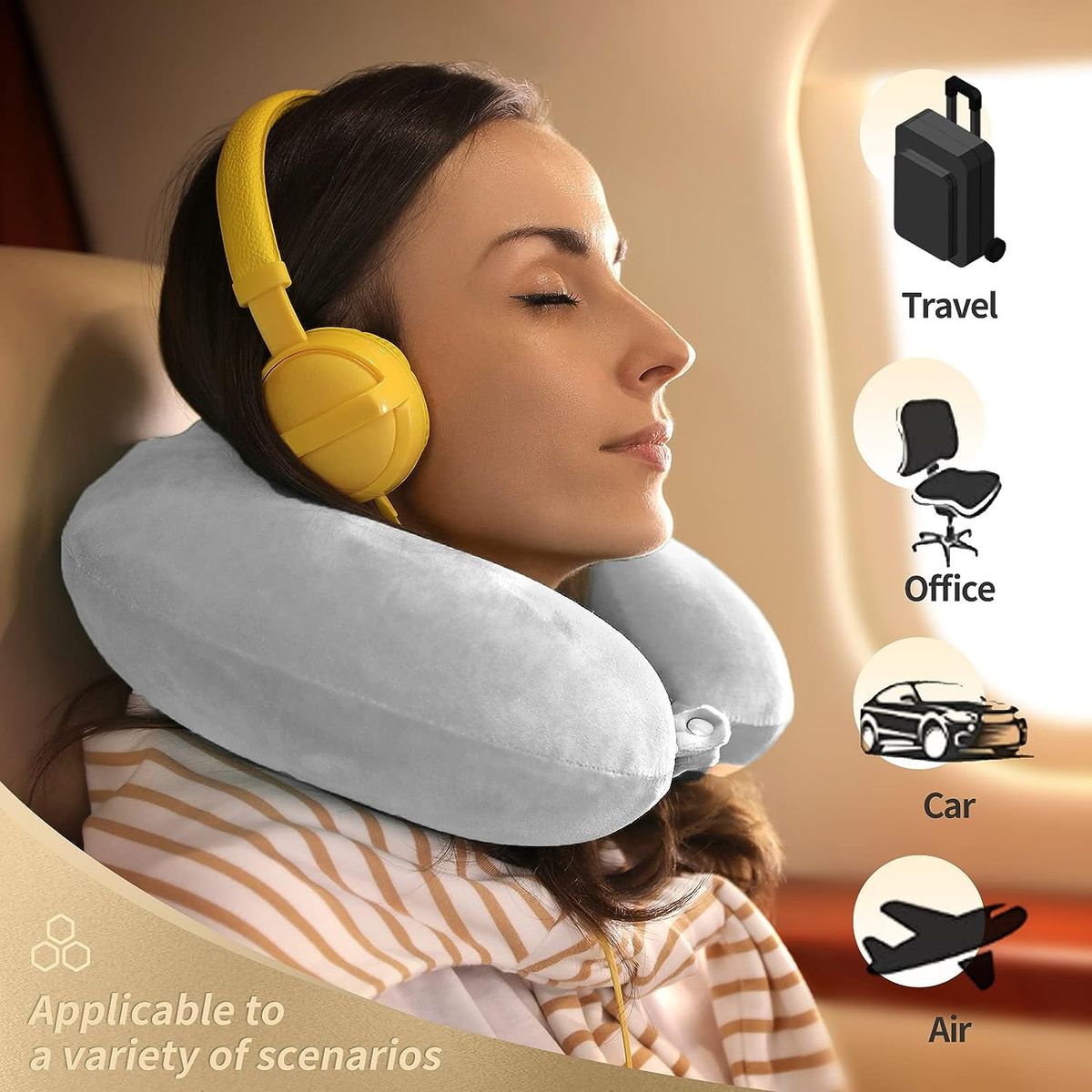 GENERICO - Collarin Almohada Viscoelástica Cuello U Gel Funda GREY