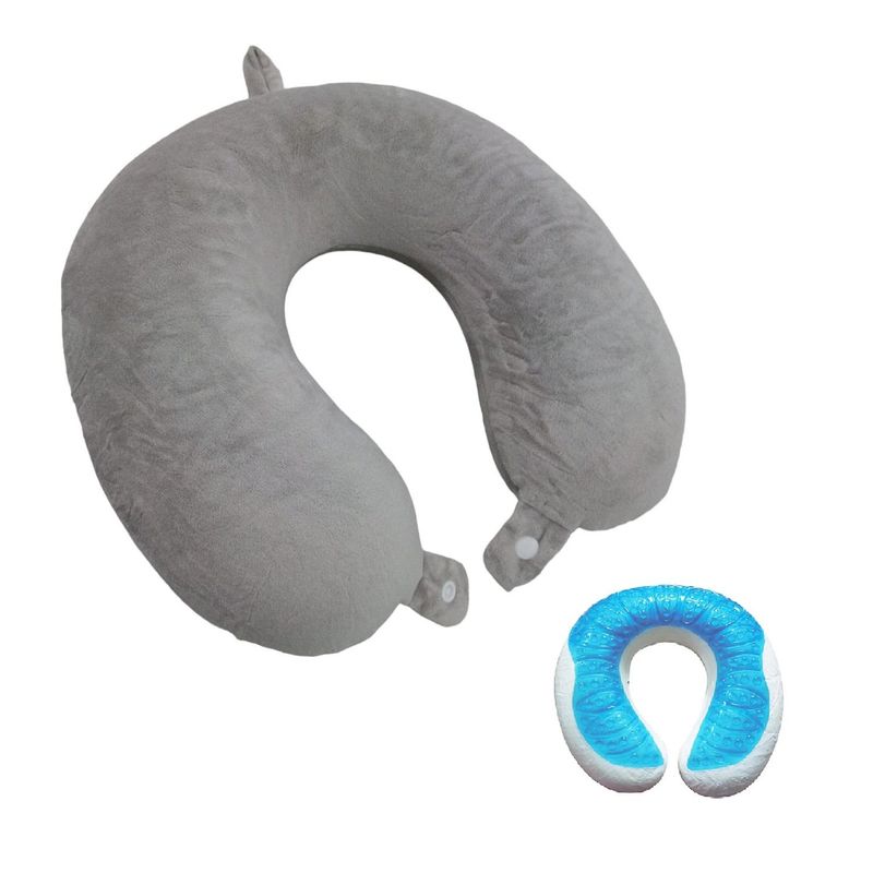 GENERICO - Collarin Almohada Viscoelástica Cuello U Gel Funda GREY