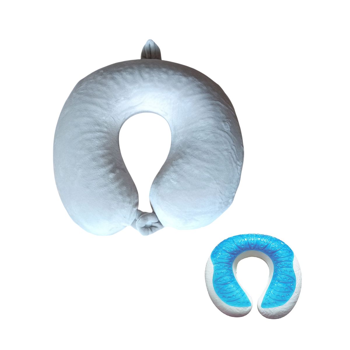 GENERICO - Collarin Almohada Viscoelástica Cuello U Gel Funda PLATA