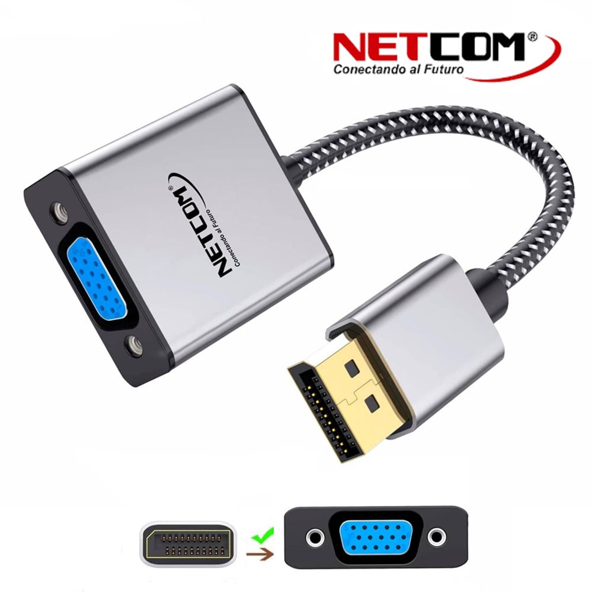 NETCOM - Adaptador Convertidor DisplayPort a Vga NETCOM Premium Dp a Vga 1080P