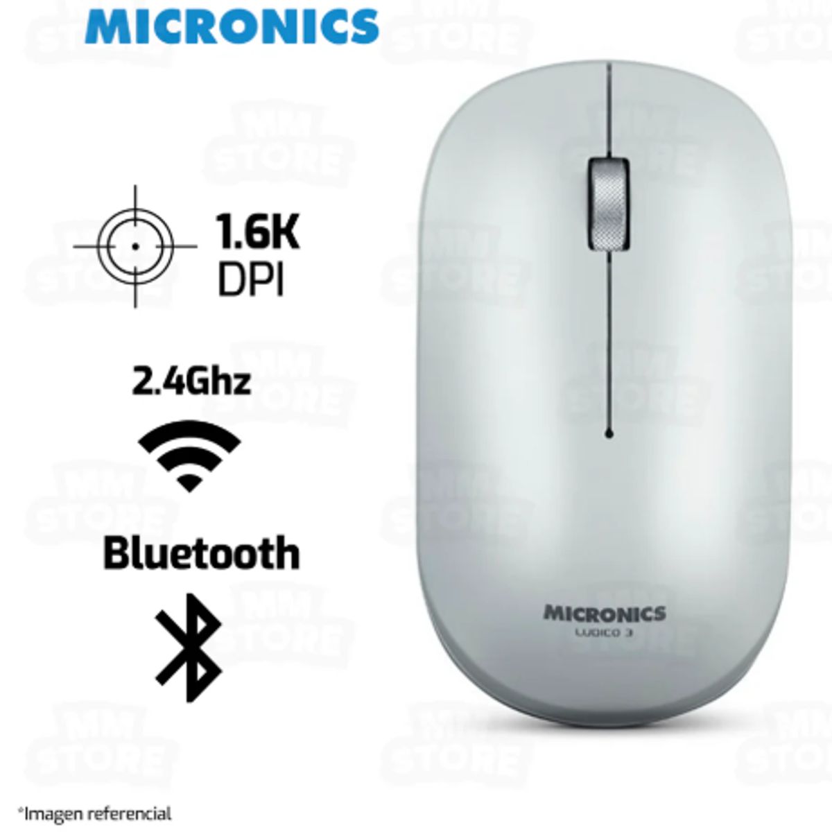 MICRONICS - Mouse Inalambrico LUDICO 3 WHITE MIC M722+K-3M BT WIFI USB-C MICRONICS