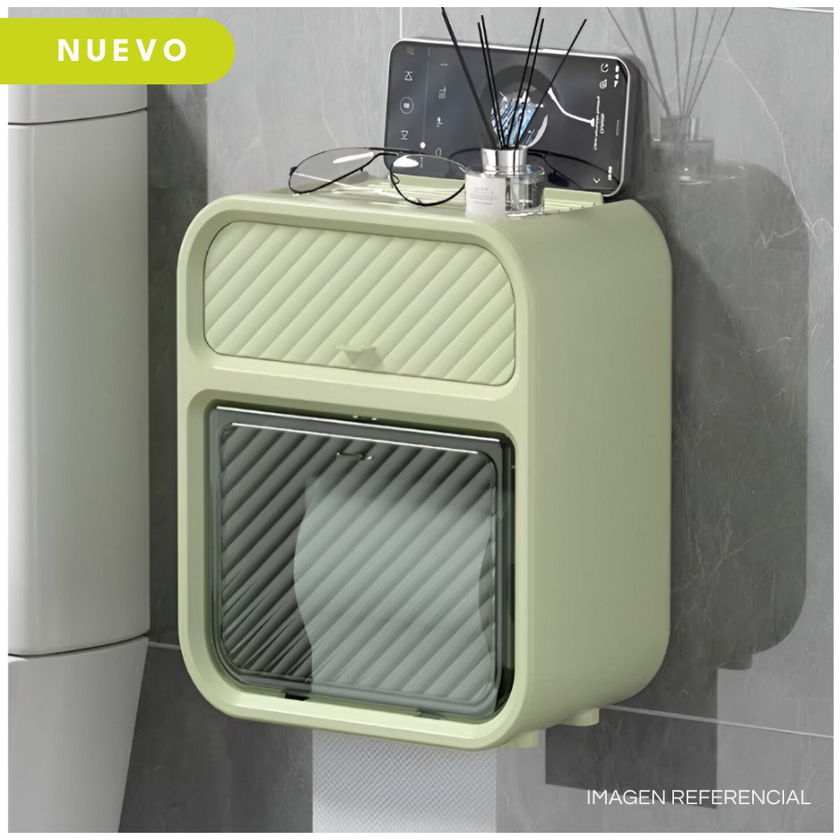 MINARI - Organizador Dispensador de Papel Higienico Con Cajon para Baño VD OP23