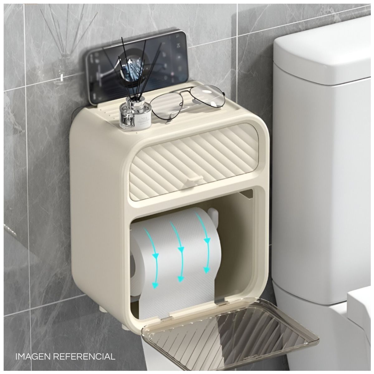 MINARI - Organizador Dispensador de Papel Higienico Con Cajon para Baño VD OP23
