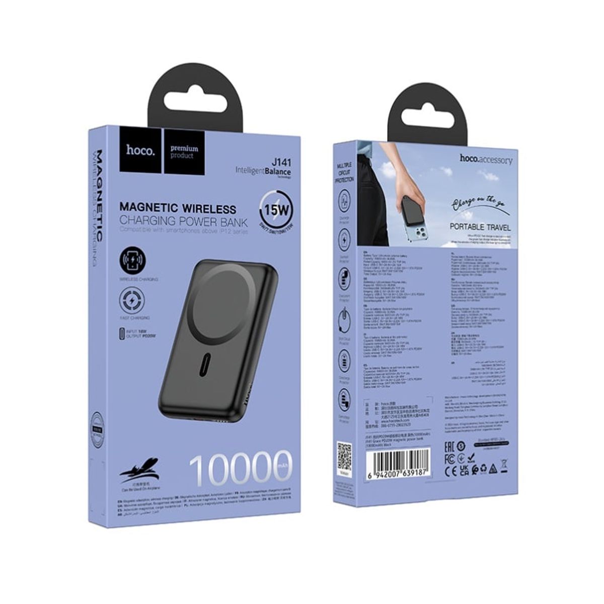 HOCO - Powerbank 10000 Carga rapida Usb-C 20w Carga Magnética 15w Hoco J141