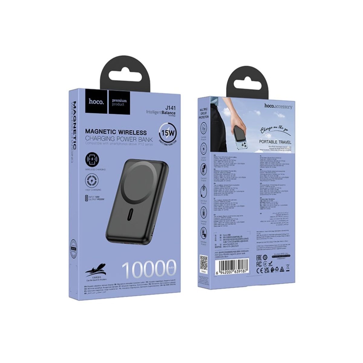 HOCO - Powerbank 10000 Carga rapida Usb-C 20w Carga Magnética 15w Hoco J141