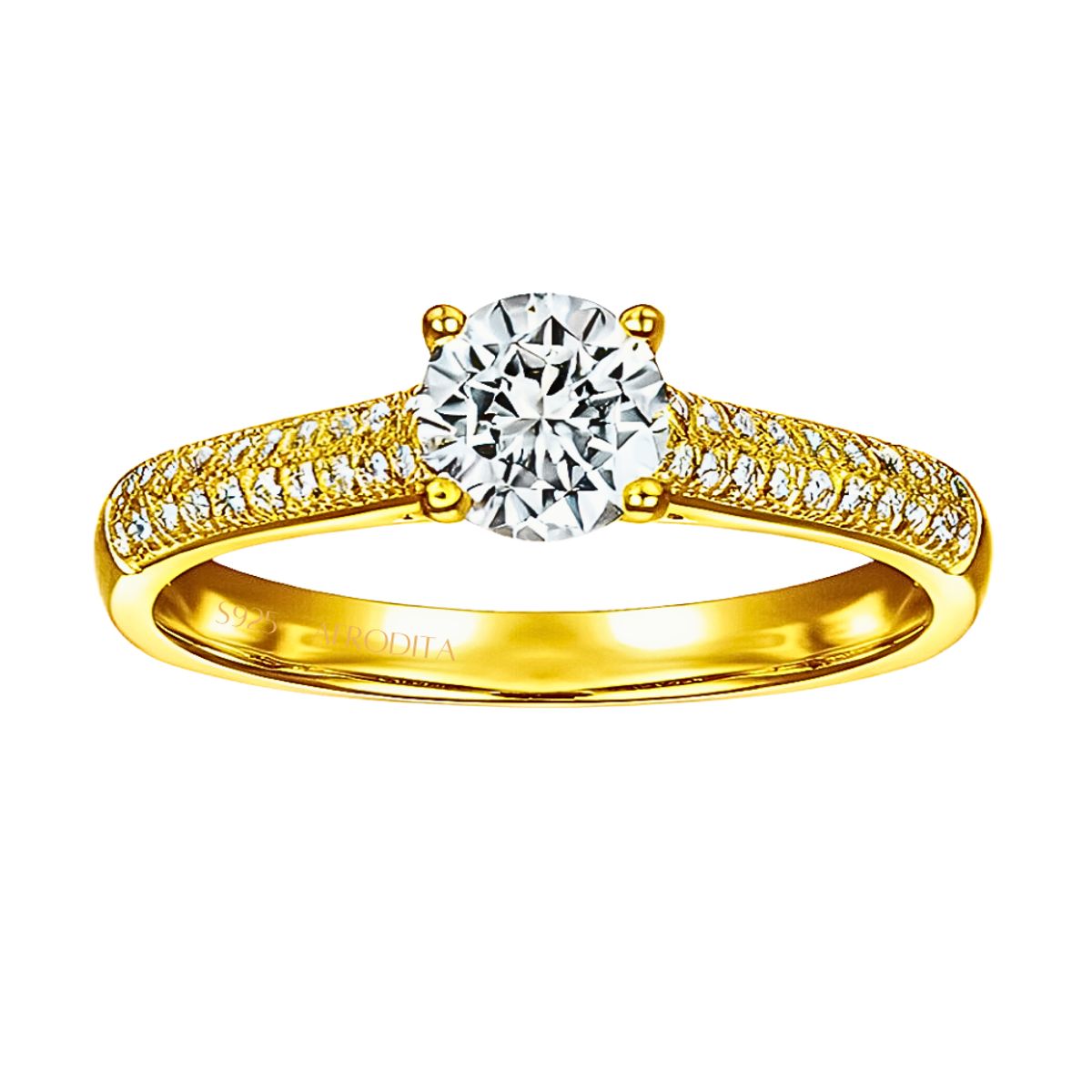 AFRODITA - Anillo de Compromiso Afrodita 375 Plata Maciza Bañado en Oro 18k