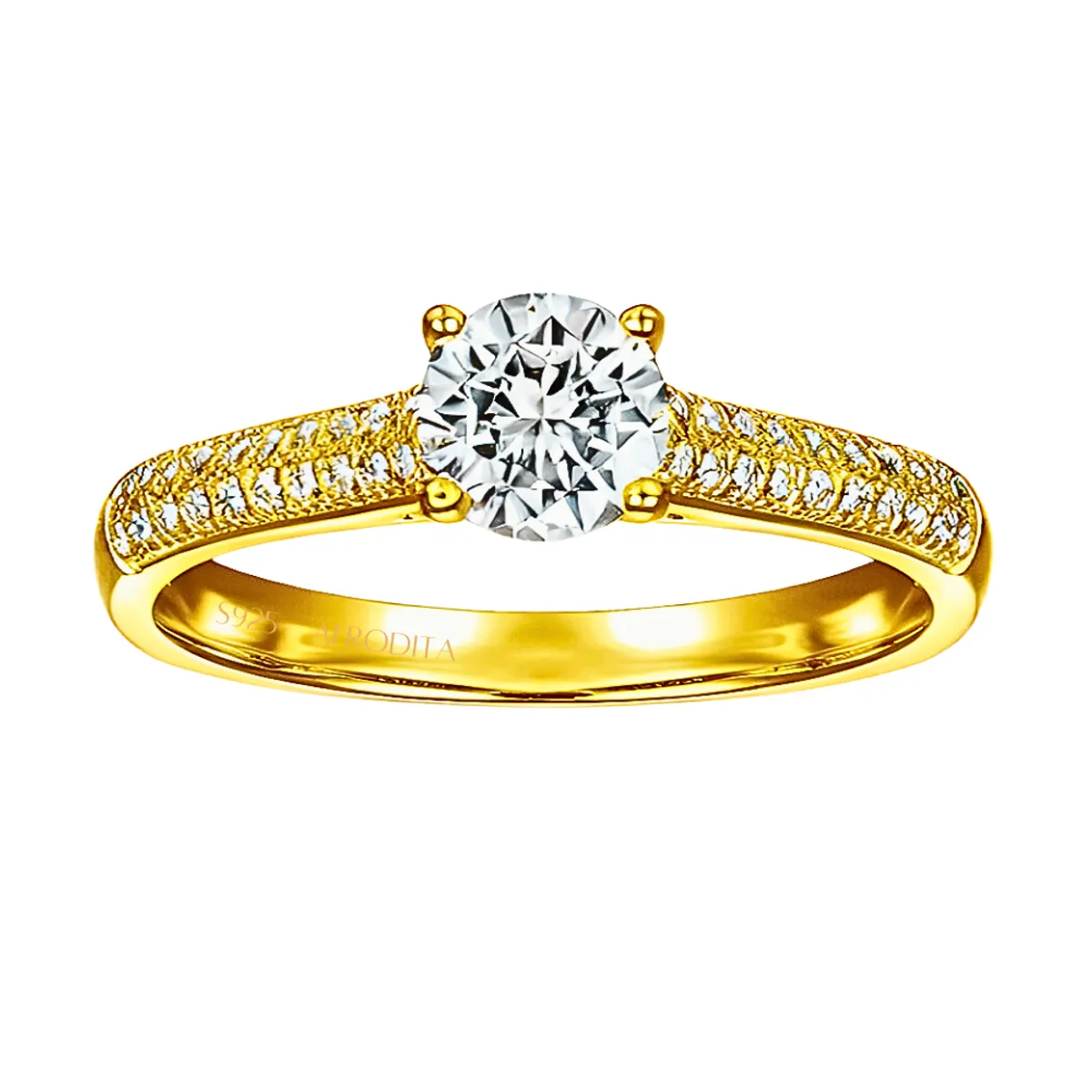 AFRODITA - Anillo de Compromiso Afrodita 375 Plata Maciza Bañado en Oro 18k