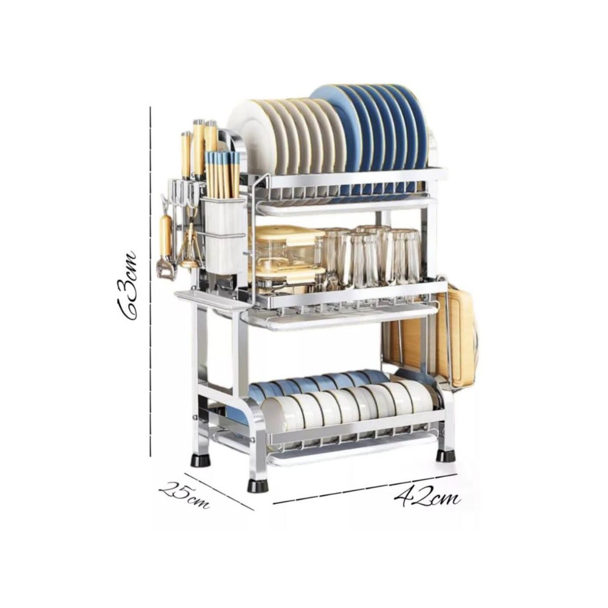 GENERICO - Escurridor Organizador Acero Inoxidable 3 Niveles Para Platos