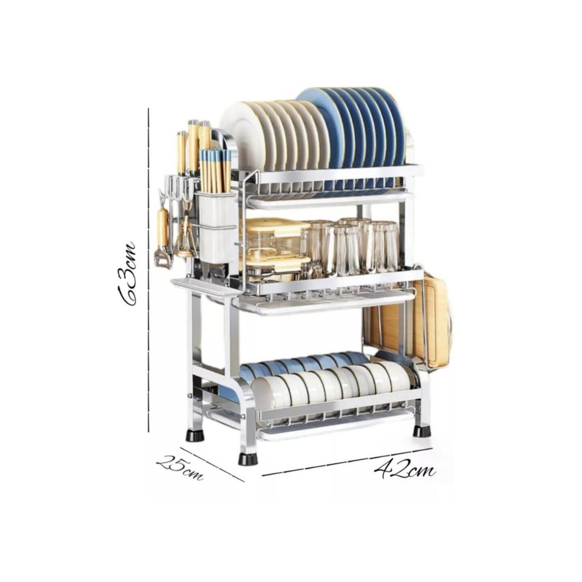 GENERICO - Escurridor Organizador Acero Inoxidable 3 Niveles Para Platos