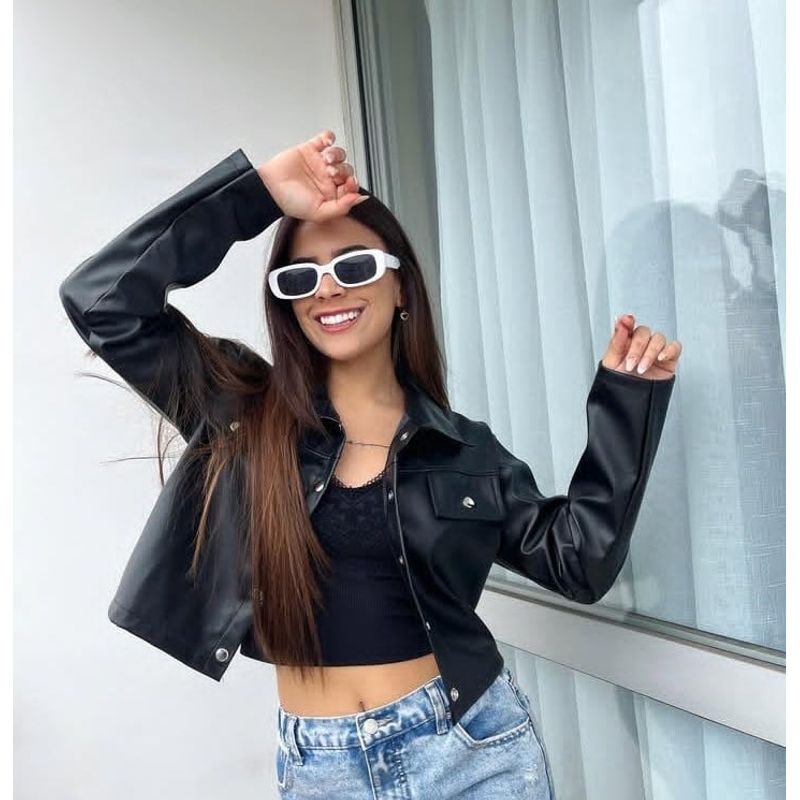 GENERICO - CASACA BIKER CUERINA CASUAL PARA MUJER