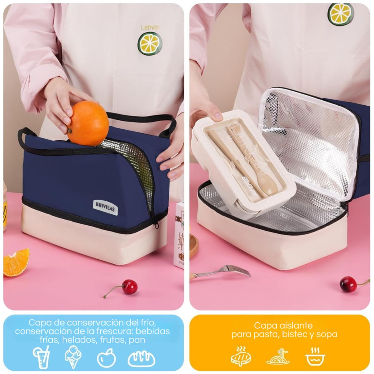 MINARI - Lonchera Termica Bolsa de Almuerzo Impermeable Doble Aislamiento V LC1