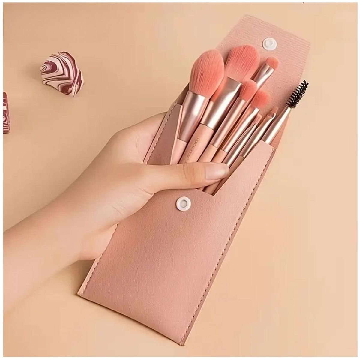 MINARI - Kit 8 piezas juego de brochas de maquillaje de viaje con Estuche RO SB10