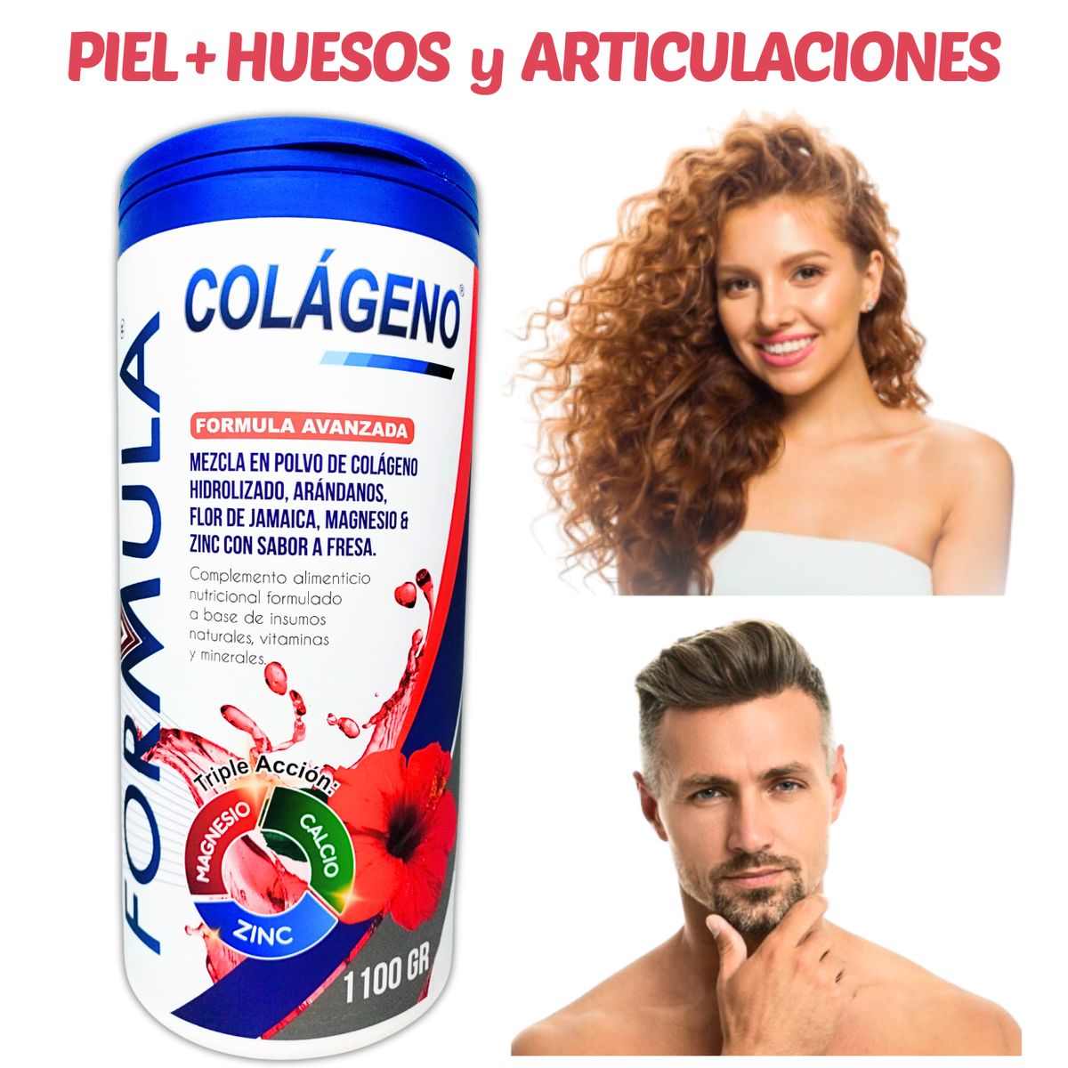 GENERICO - COLÁGENO HIDROLIZADO FRESA + CALCIO + MAGNESIO+ZINC 1.1 KILO FORMULA V