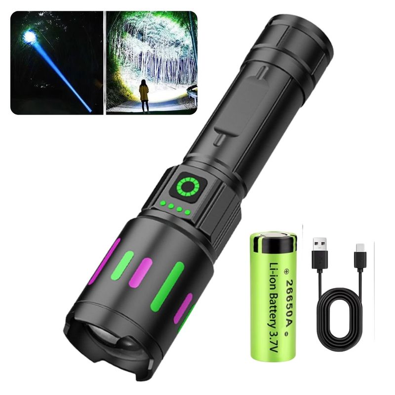 OEM - Linterna Táctica Recargable LED GT100 con Zoom Largo Alcance Potente