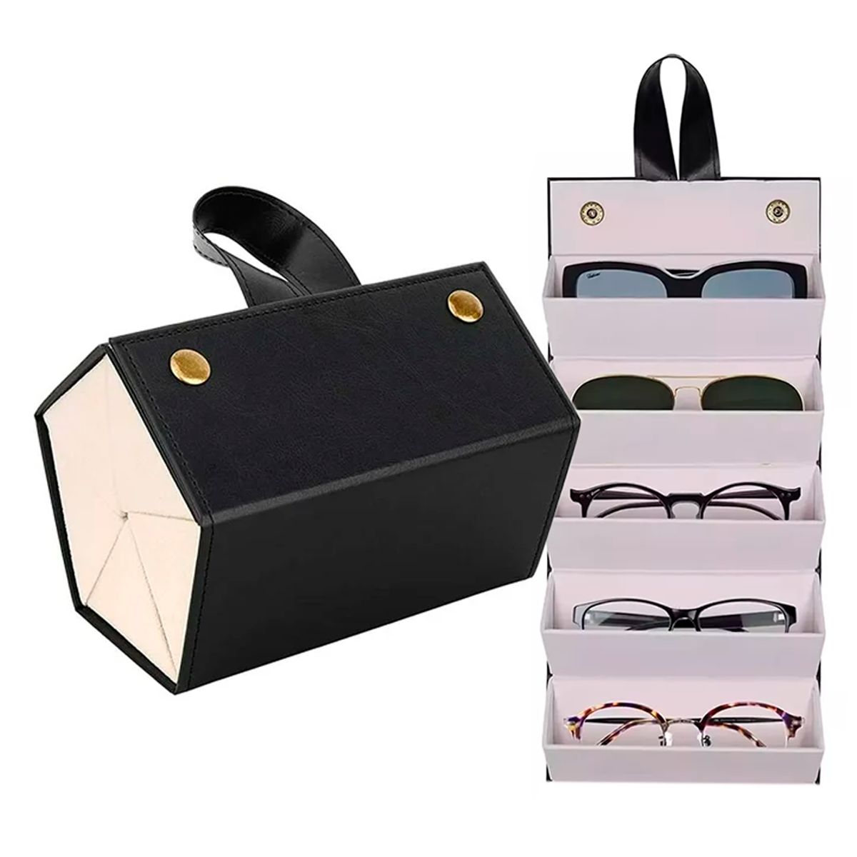 GENERICO - Estuche organizador 05 compartimientos plegables para Lentes black