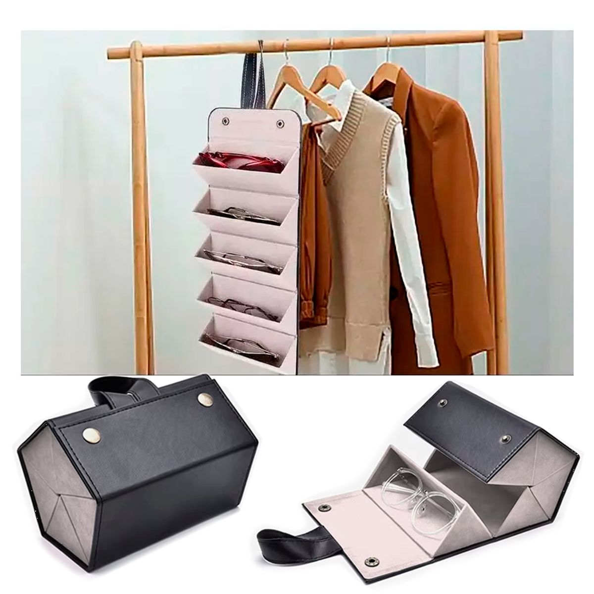 GENERICO - Estuche organizador 05 compartimientos plegables para Lentes black