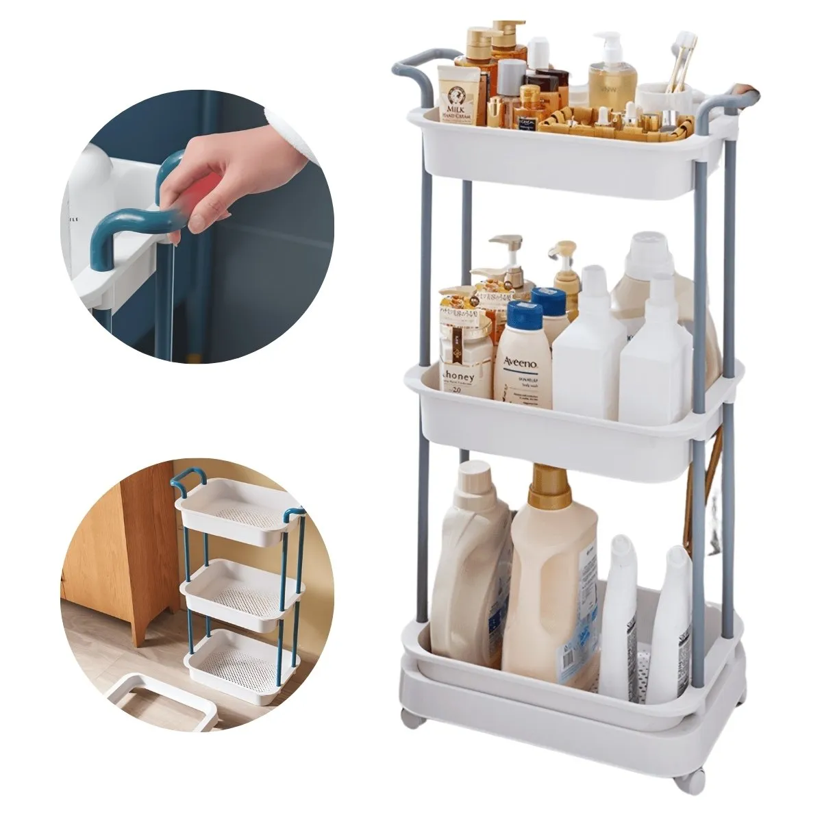 ELMEJORPRECIO - Carrito Organizador Multiuso de Tres Niveles Hana Gris