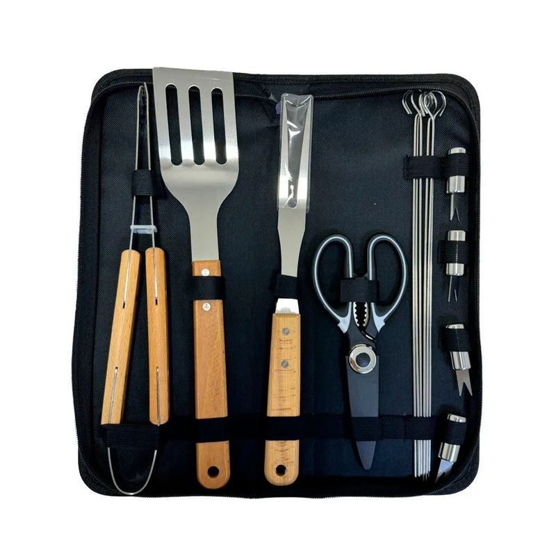 ICHIMATSU - SET DE UTENSILIOS PARRILLERO DE 15 PIEZAS CON ESTUCHE ICHIMATSU