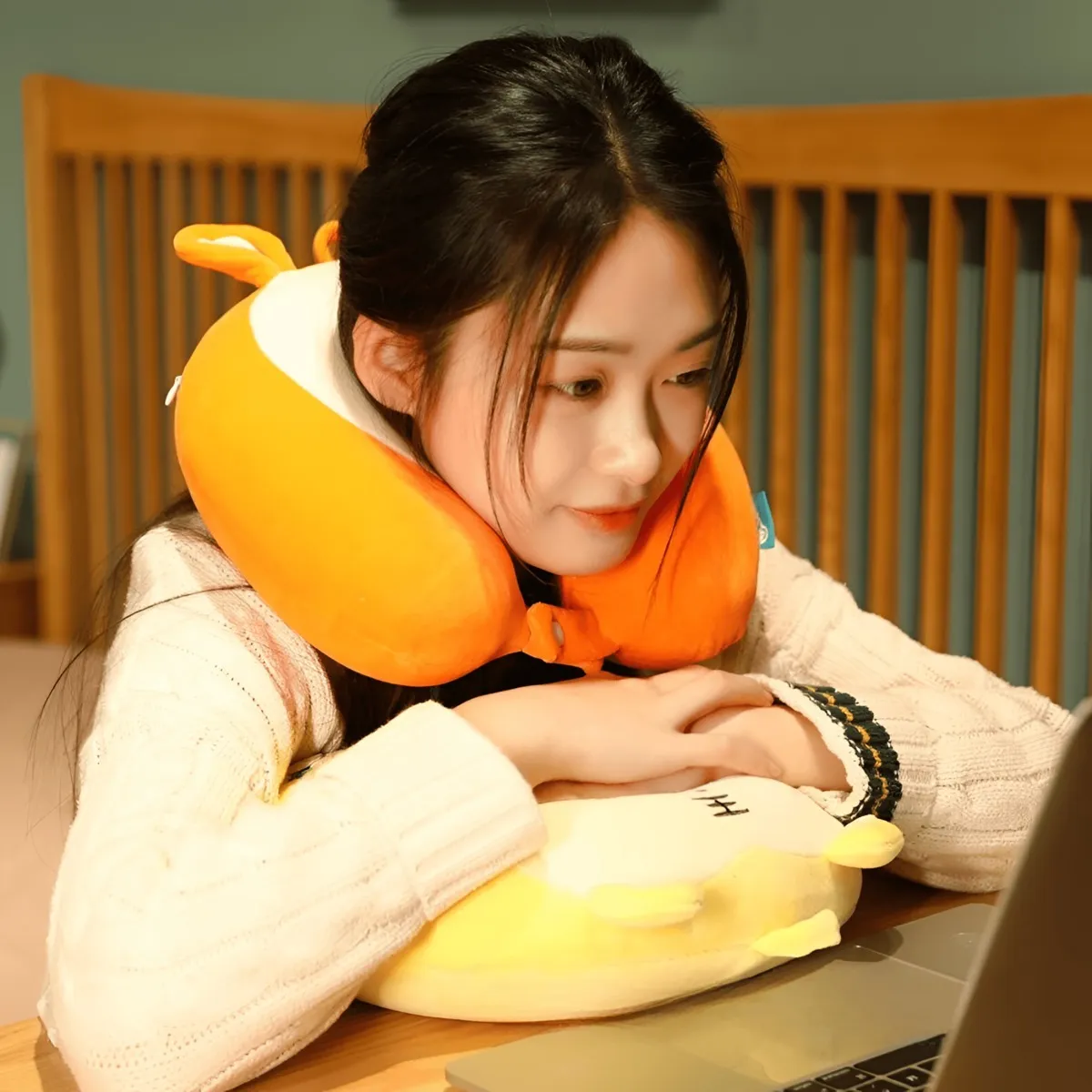 ELMEJORPRECIO - Cojín Cervical para Viaje Modelo Kawaii Amarillo