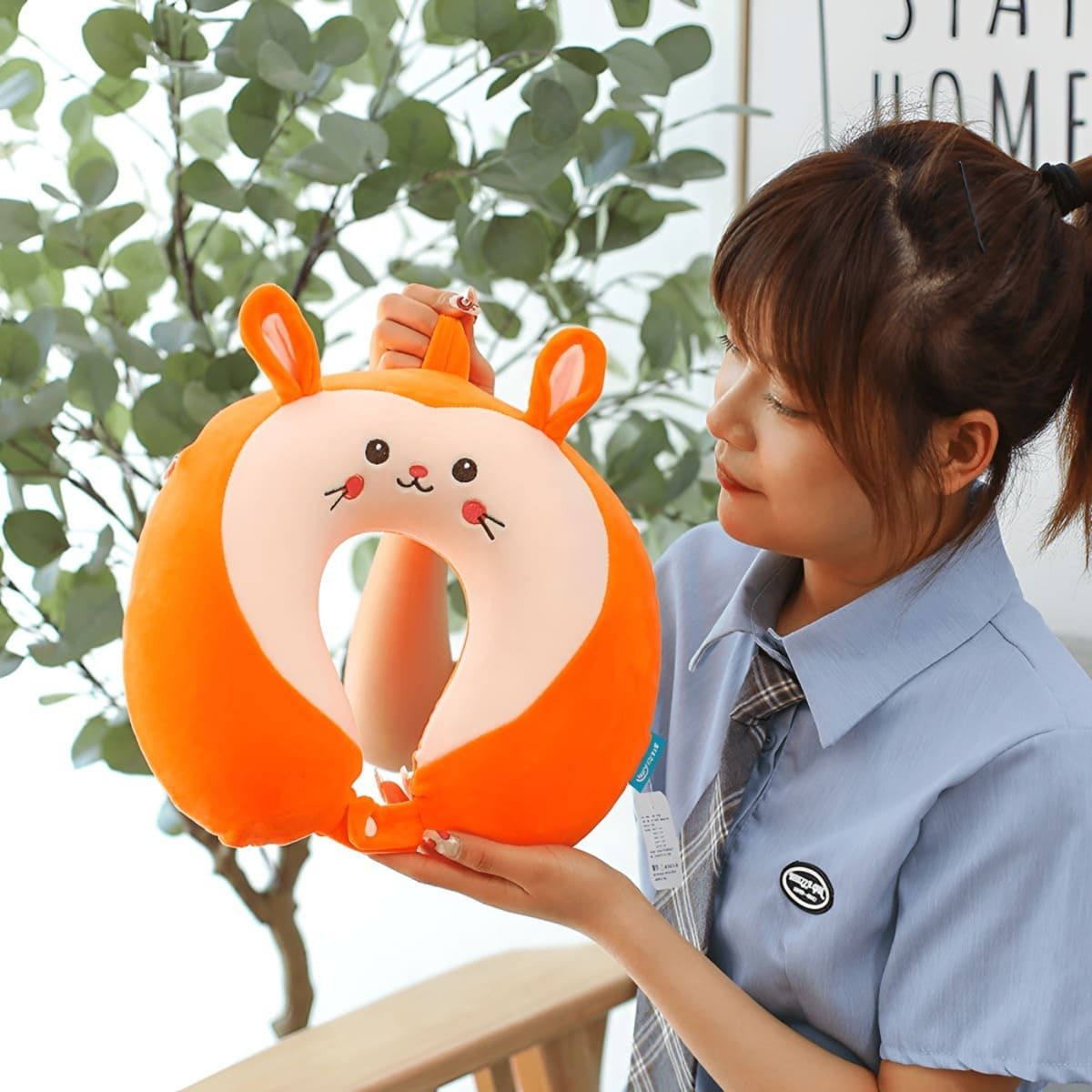 ELMEJORPRECIO - Cojín Cervical para Viaje Modelo Kawaii Anaranjado