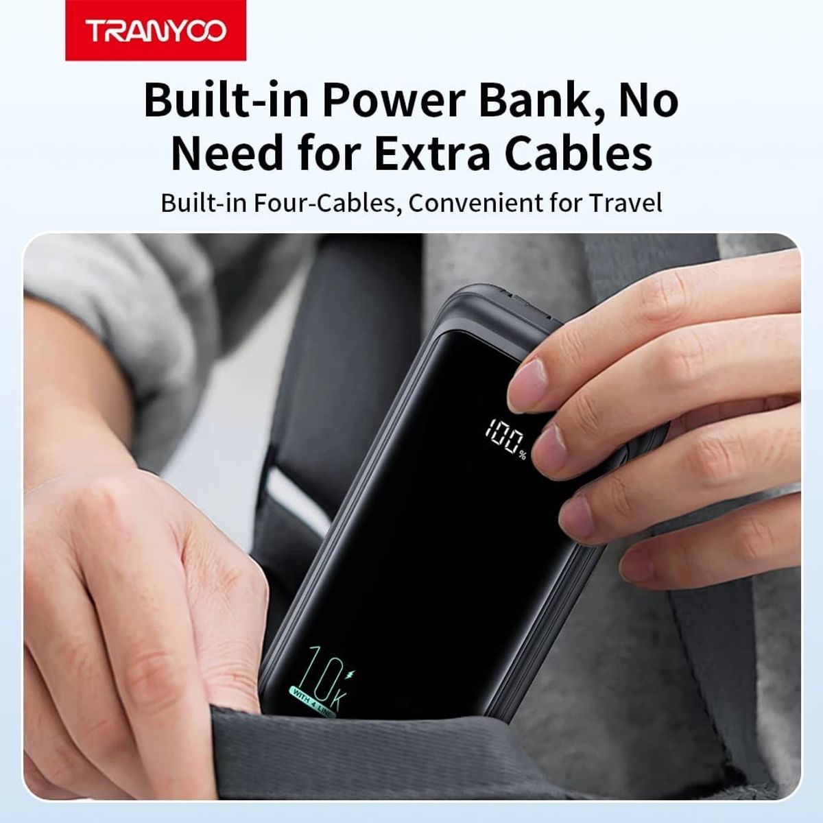 OEM - Tranyoo Power Bank 10000mAh con 4 Cables Lightning Tipo-C Carga Rápida