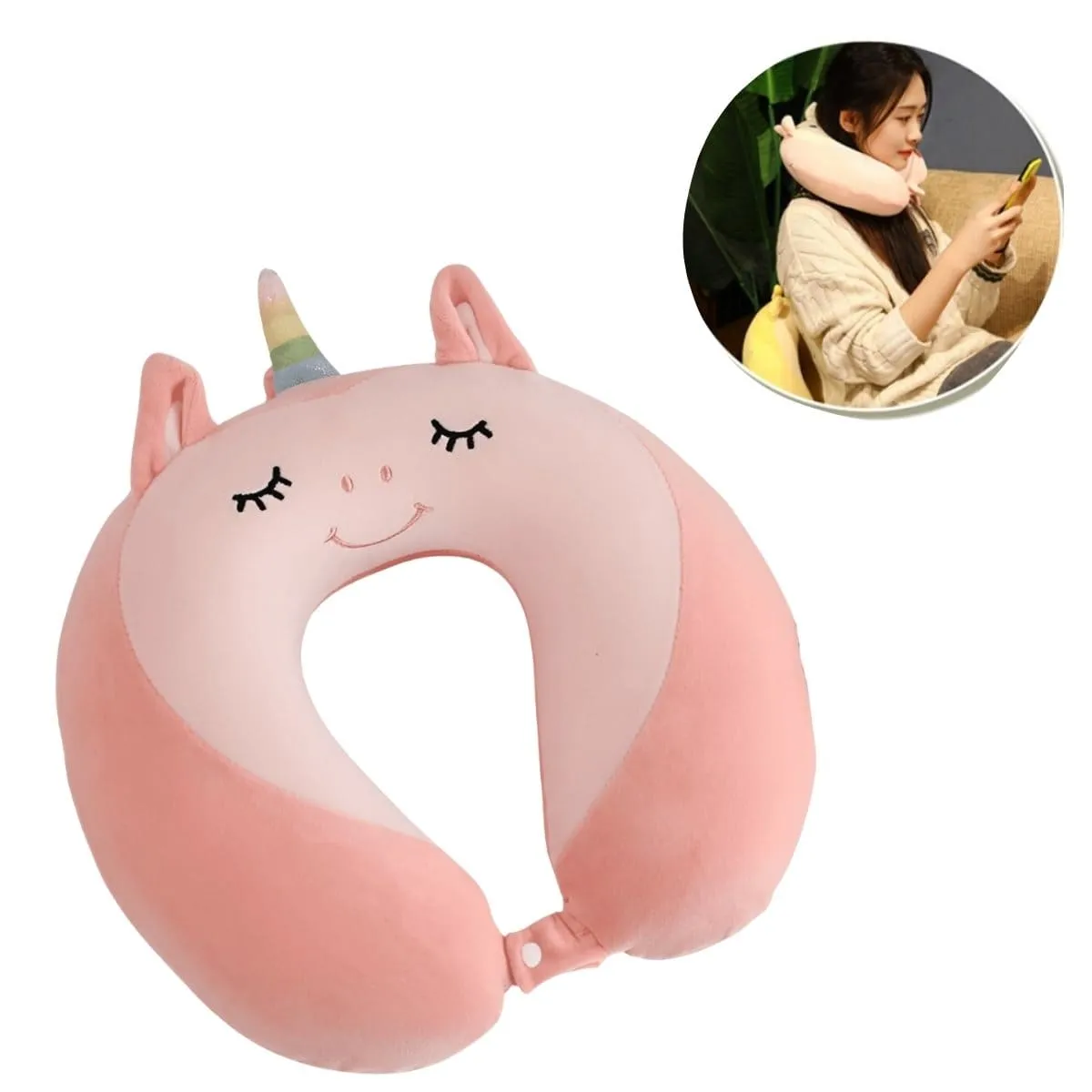 ELMEJORPRECIO - Cojín Cervical para Viaje Modelo Kawaii Rosado