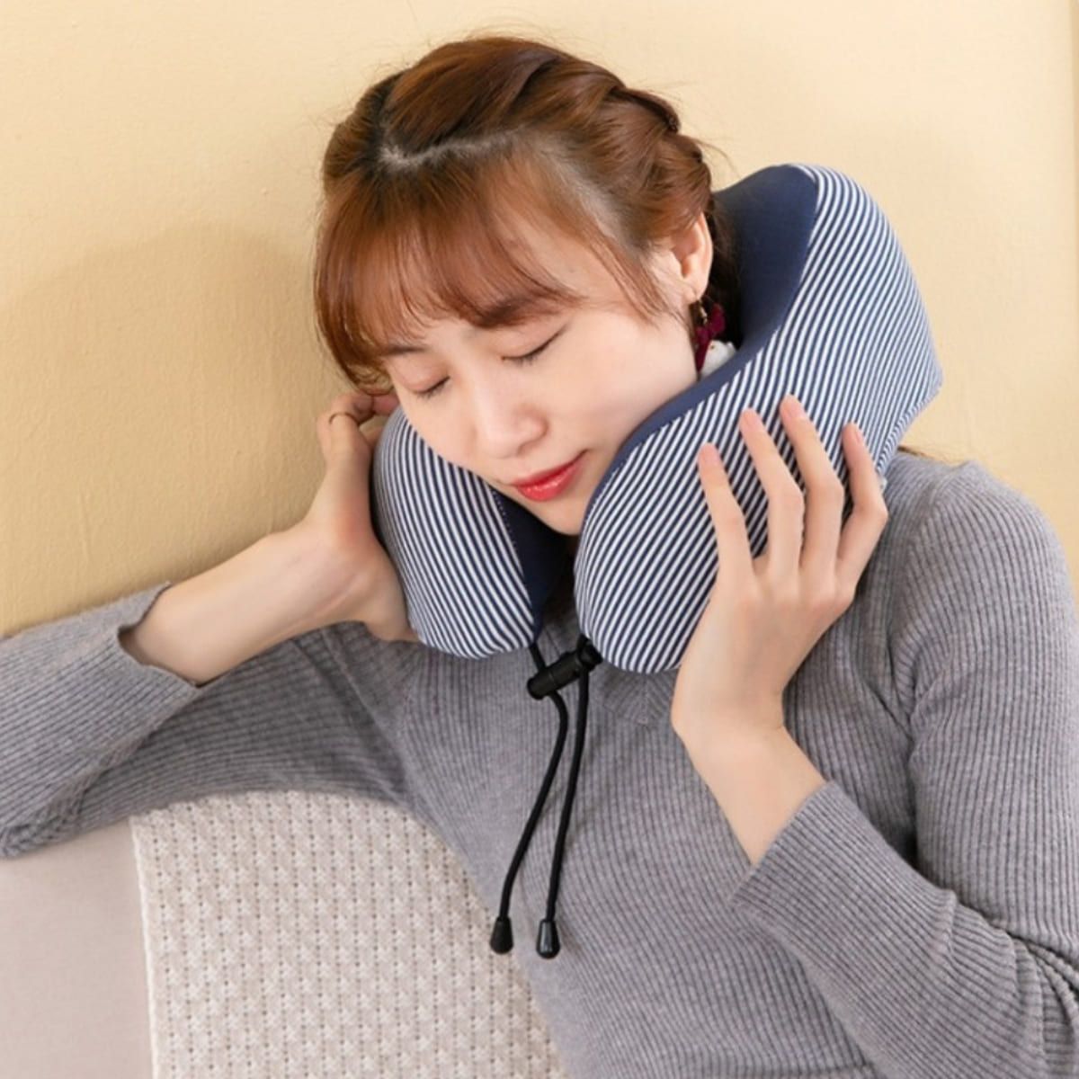 ELMEJORPRECIO - Cojín para Cuello Almohadilla Cervical Ajustable Modelo Rayado Marrón