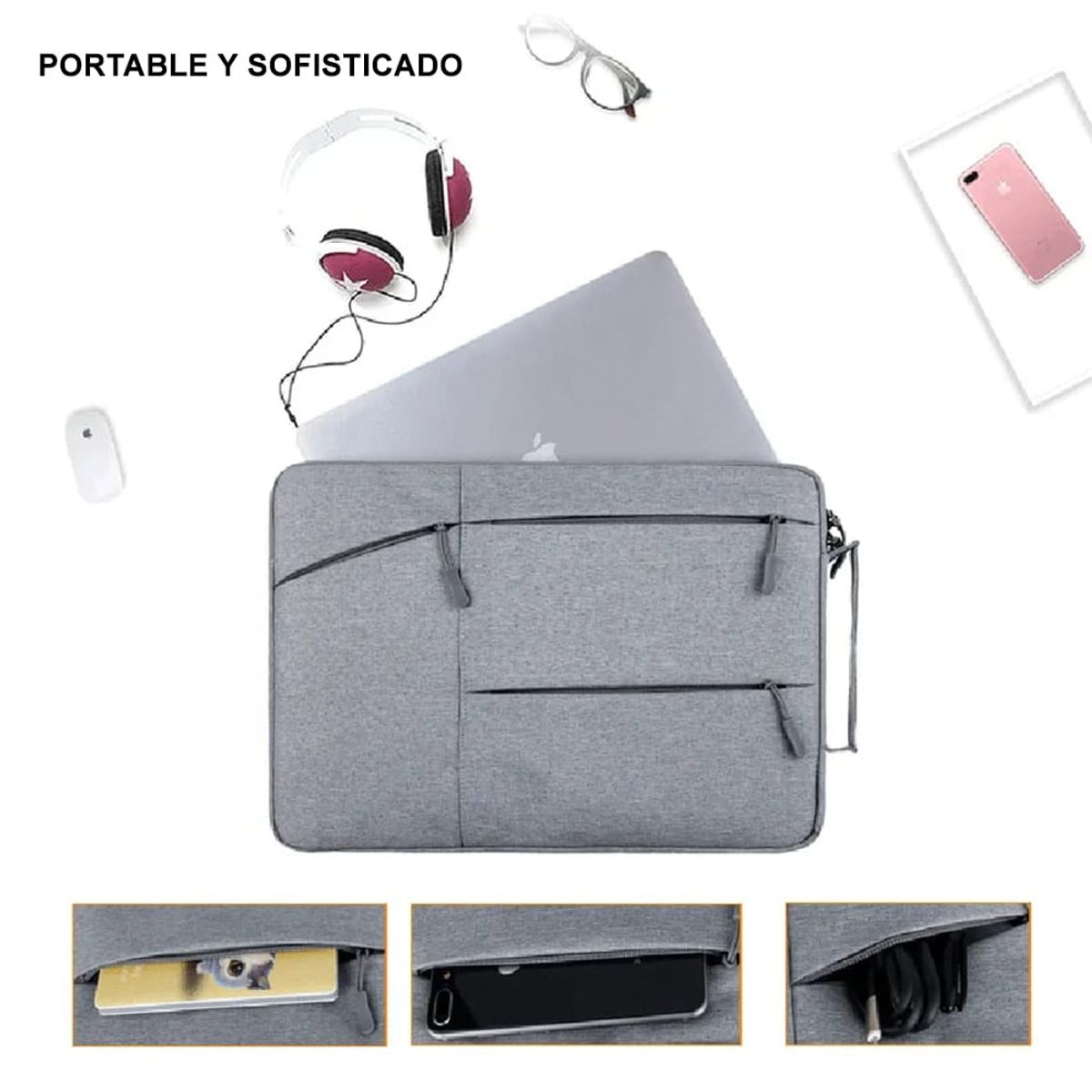 DREIZT - Combo Mini soporte plegable + Funda Porta Laptop Negro 15.6