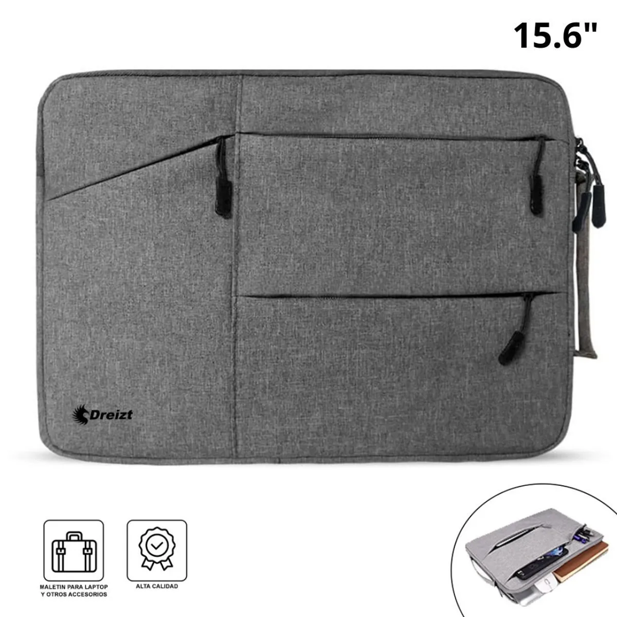 DREIZT - Combo Mini soporte plegable + Funda Porta Laptop Gris 15.6