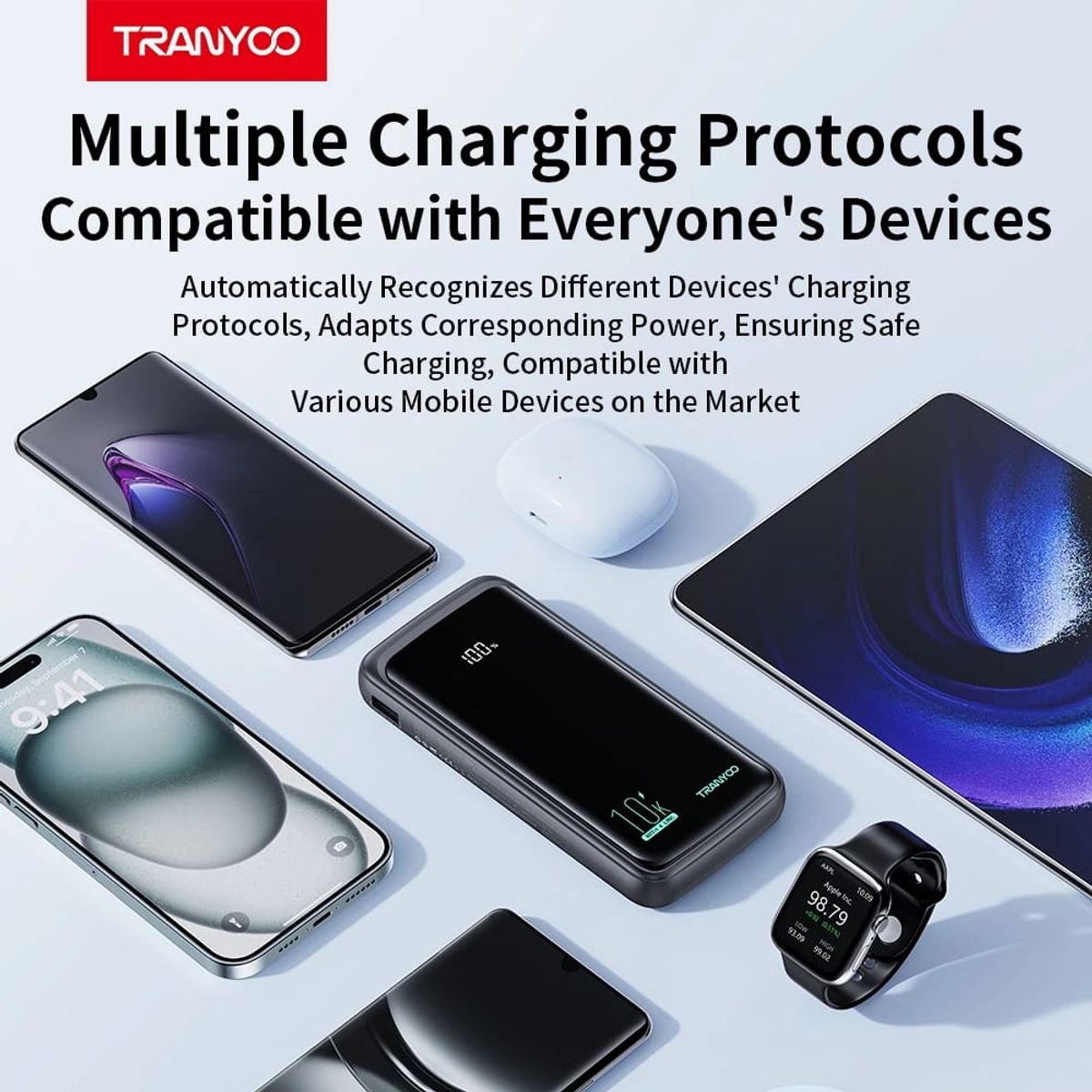 OEM - Tranyoo Power Bank 10000mAh con 4 Cables Lightning Tipo-C Carga Rápida