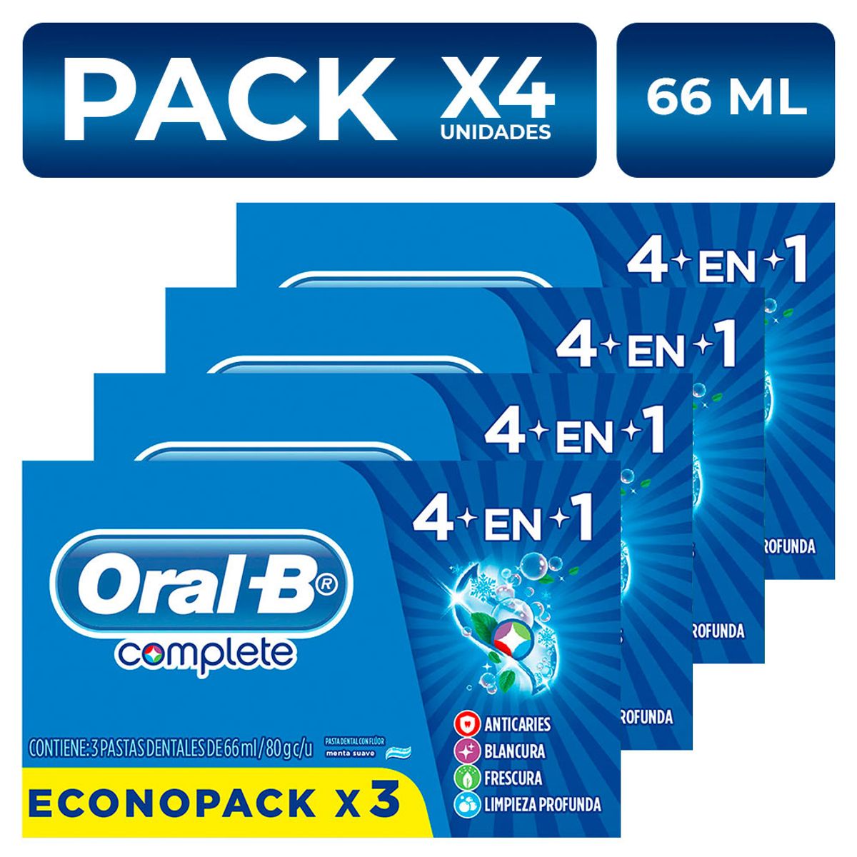 ORAL B - PackX4 Pasta Dental Oral B Complete 4en1 66ml x3 unidades