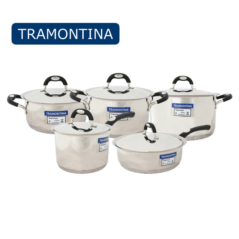 TRAMONTINA - Juego de Ollas Tramontina 10 Piezas Acero Inoxidable Duo Silicone