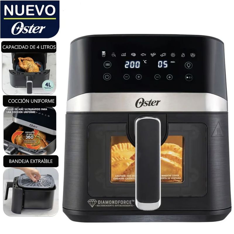 OSTER - Freidora de Aire Digital con Recubrimiento DiamondForce 4LT Negro