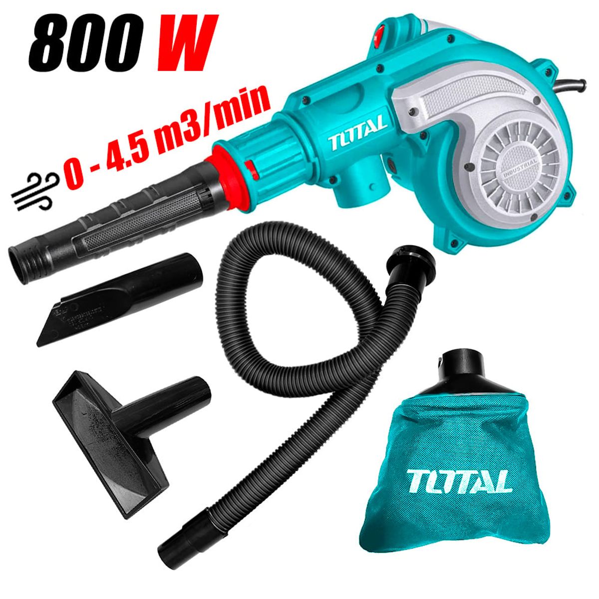 TOTAL TOOLS - Sopladora Aspiradora Total TB8036 800W Bolsa Recolectora y Accesorios