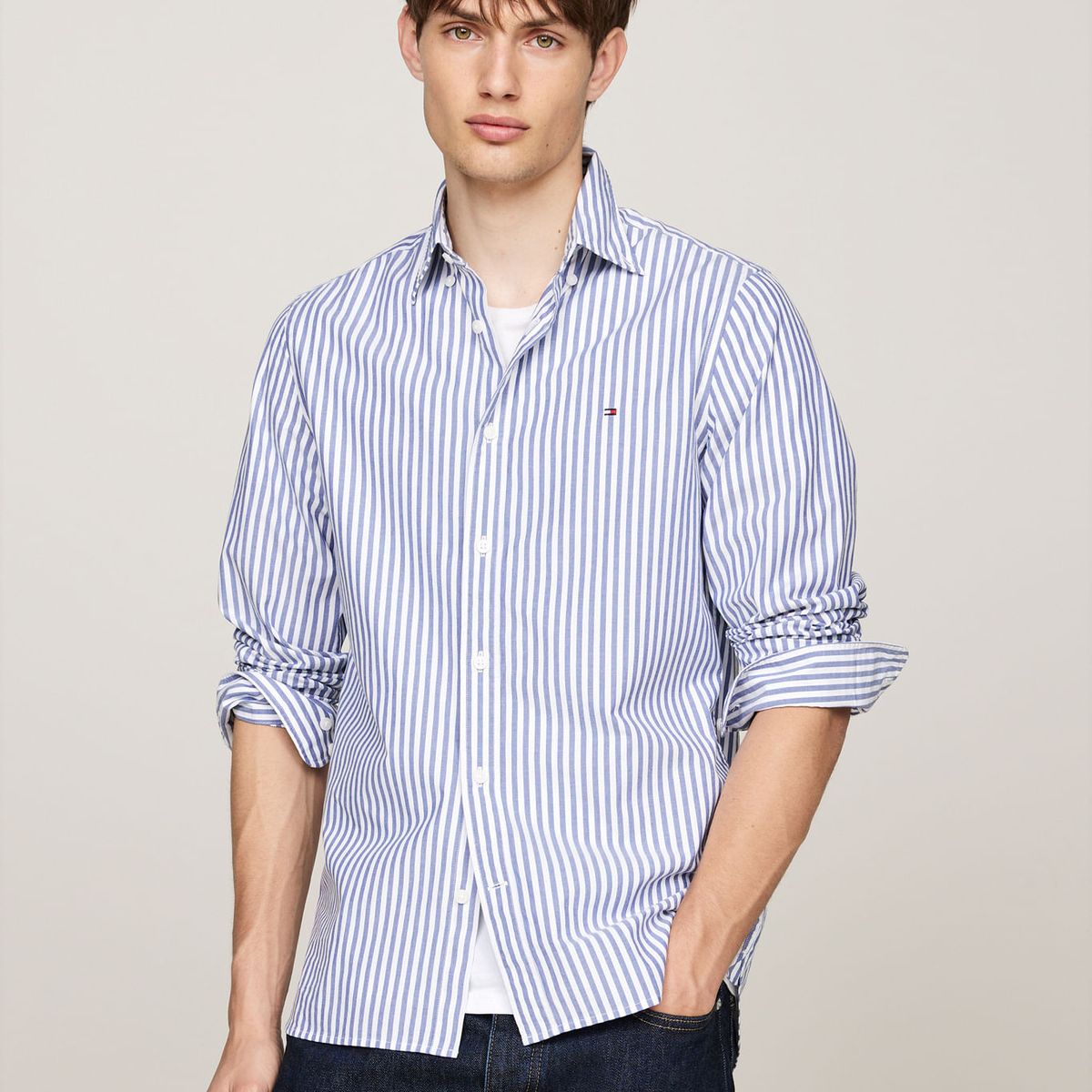 TOMMY HILFIGER - CAMISA CLASSIC POPLIN STRIPE SF SHIRT TH