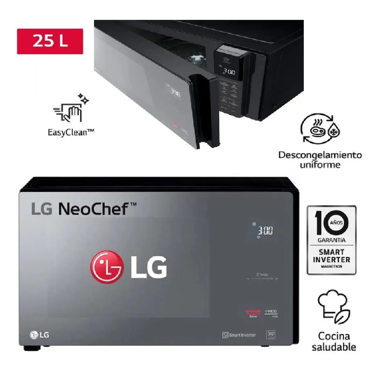 LG - Horno Microondas Espejado Neochef 25 Litros MS2596DIR